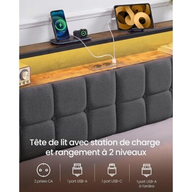 Metalinis lovos rėmas su LED apšvietimu ir įkrovimo lizdais, 140 x 190 cm 4 Metalinis lovos rėmas su LED apšvietimu ir įkrovimo lizdais, 140 x 190 cm 4