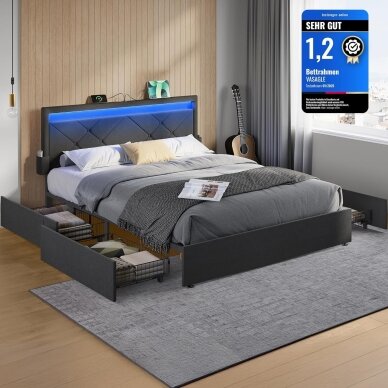 Modernus lovos rėmas su LED apšvietimu ir įkrovimo lizdais, 140 x 200 cm 1 Modernus lovos rėmas su LED apšvietimu ir įkrovimo lizdais, 140 x 200 cm 1