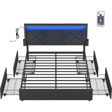 Modernus lovos rėmas su LED apšvietimu ir įkrovimo lizdais, 140 x 200 cm Modernus lovos rėmas su LED apšvietimu ir įkrovimo lizdais, 140 x 200 cm
