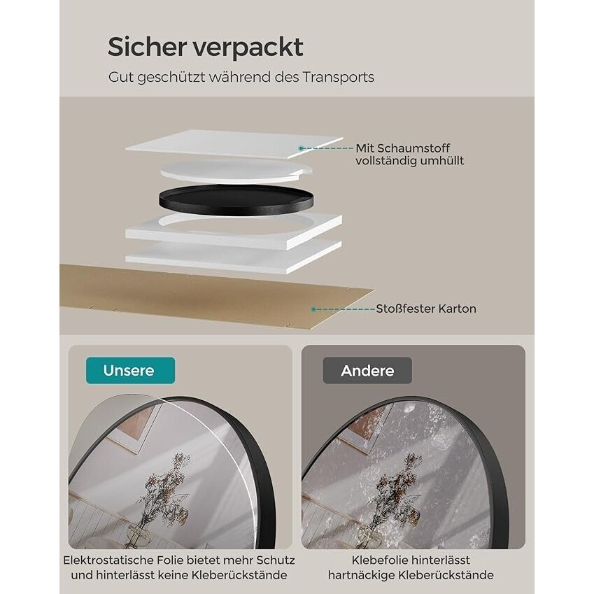 Modernus apvalus veidrodis juodu rėmu, Ø 61 cm 3