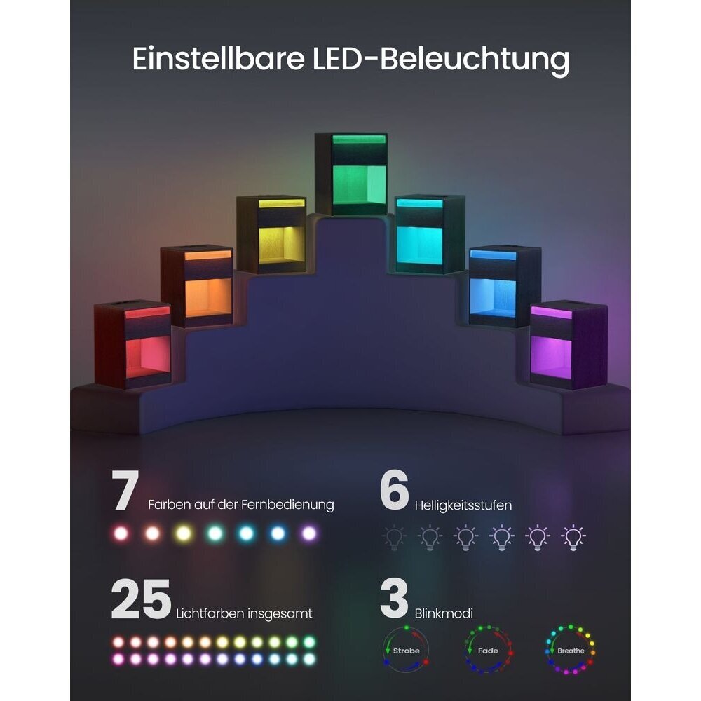 Naktinė spintelė su LED apšvietimu ir elektros lizdais 3 Naktinė spintelė su LED apšvietimu ir elektros lizdais 3
