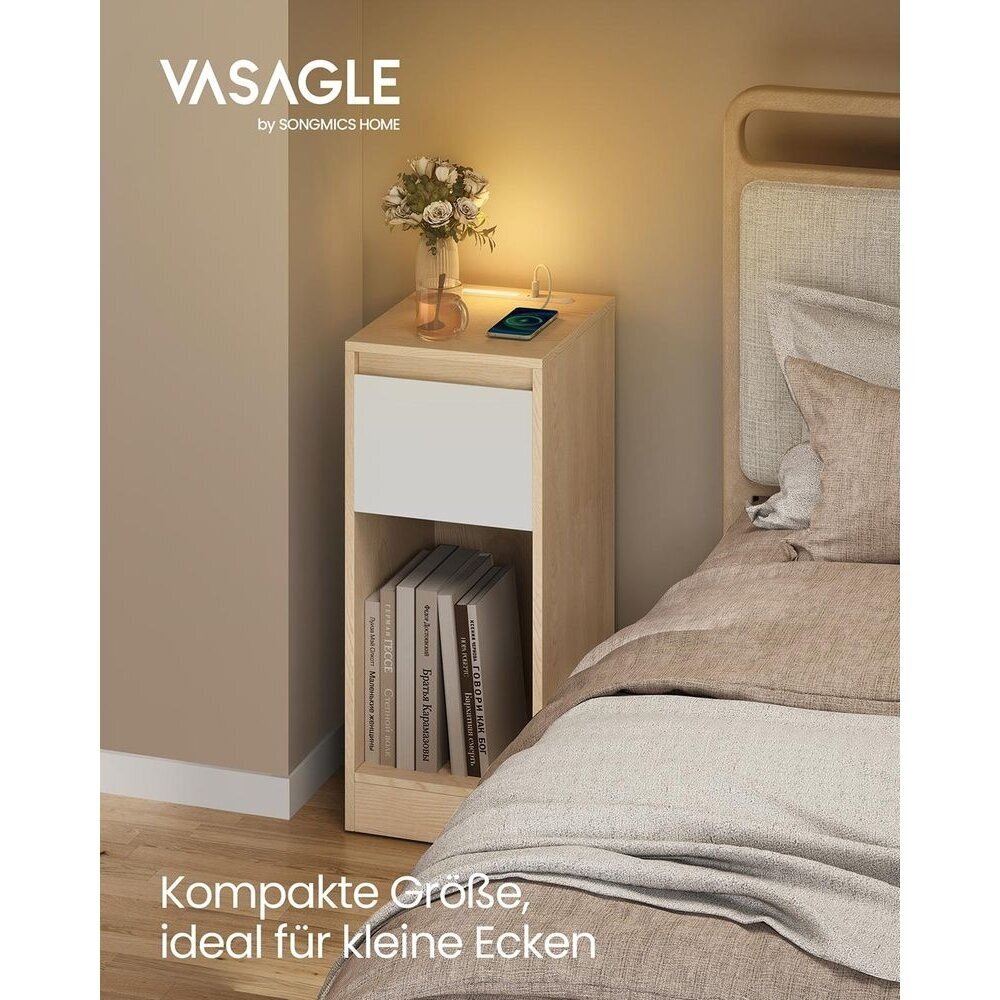 Naktinės spintelės su LED naktine lempute ir USB lizdais, 2 vnt 1 Naktinės spintelės su LED naktine lempute ir USB lizdais, 2 vnt 1