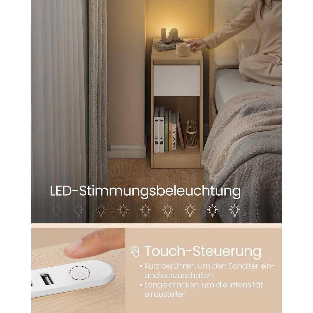 Naktinės spintelės su LED naktine lempute ir USB lizdais, 2 vnt 3 Naktinės spintelės su LED naktine lempute ir USB lizdais, 2 vnt 3