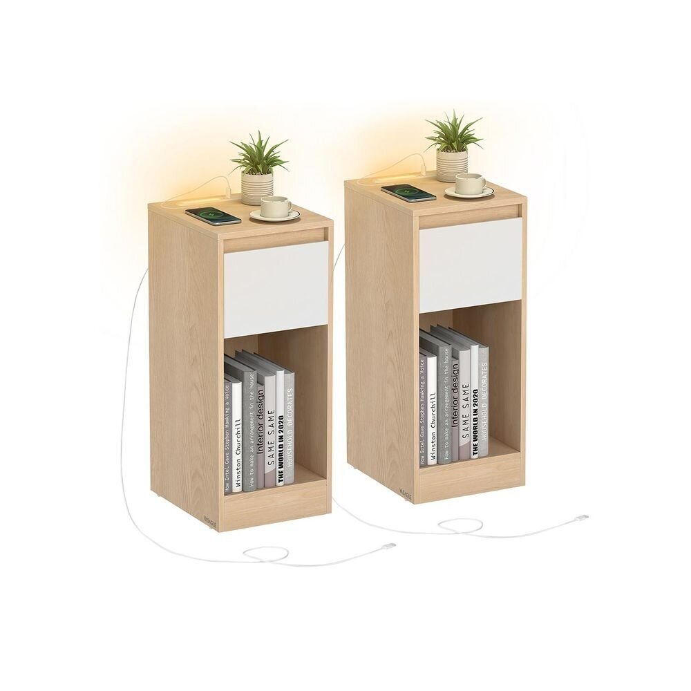 Naktinės spintelės su LED naktine lempute ir USB lizdais, 2 vnt