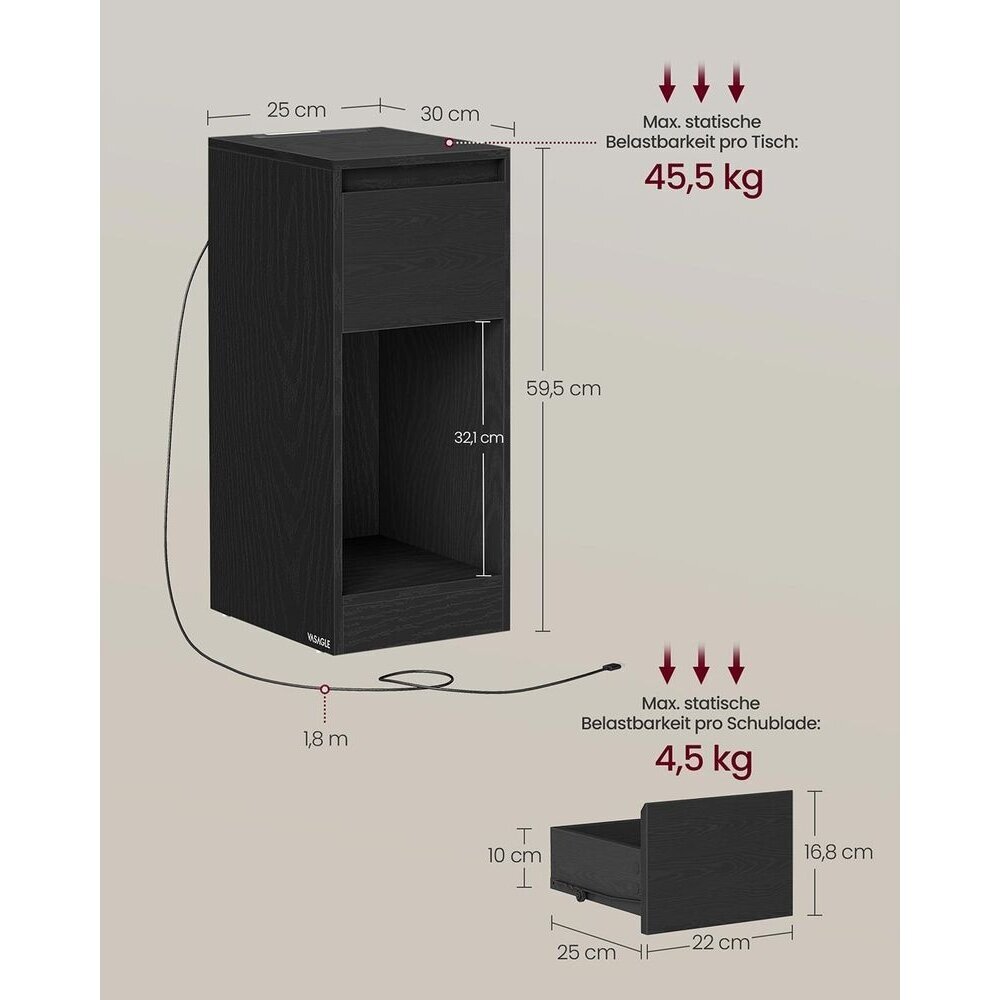 Naktinės spintelės su LED naktine lempute ir USB lizdais, 2 vnt 5 Naktinės spintelės su LED naktine lempute ir USB lizdais, 2 vnt 5