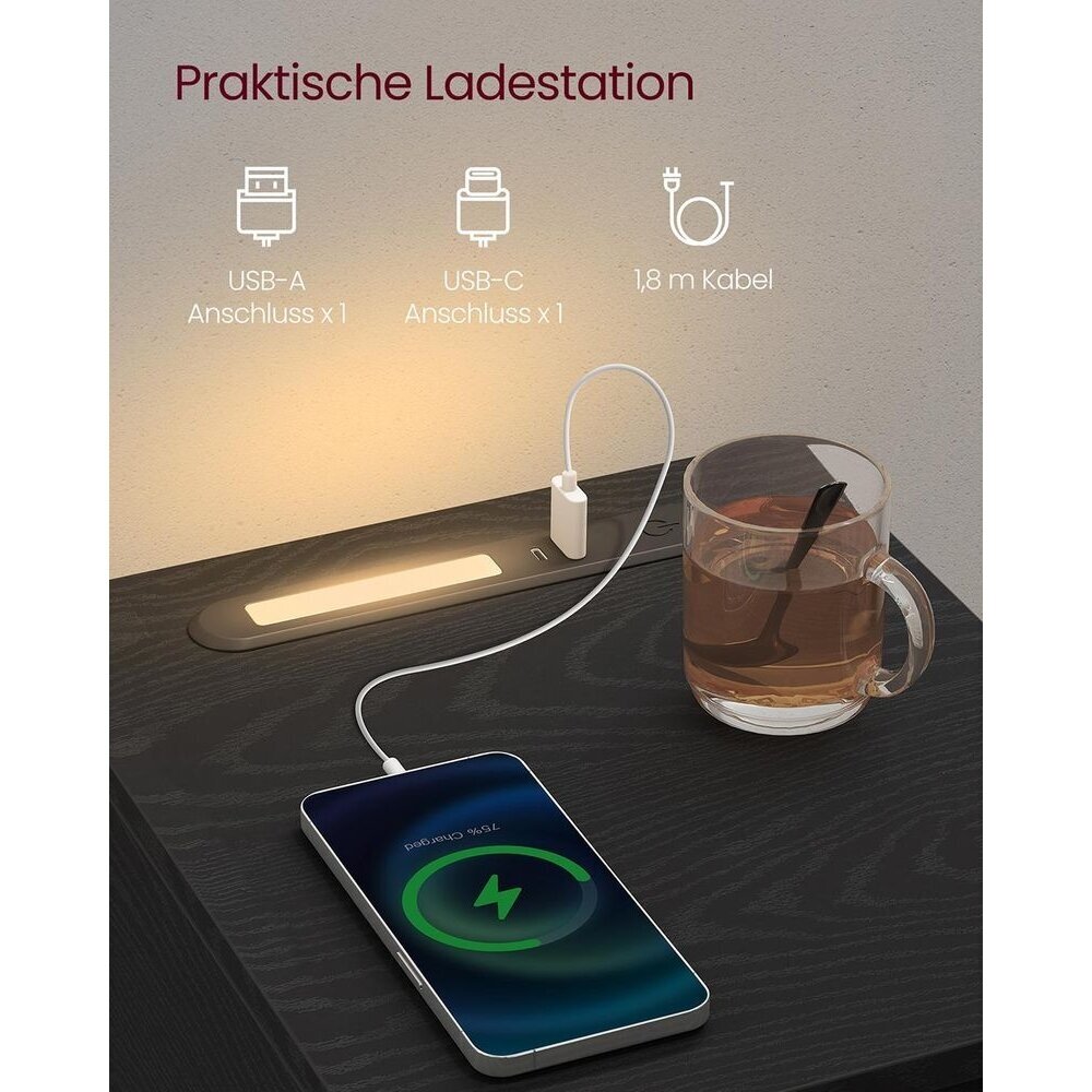 Naktinės spintelės su LED naktine lempute ir USB lizdais, 2 vnt 3