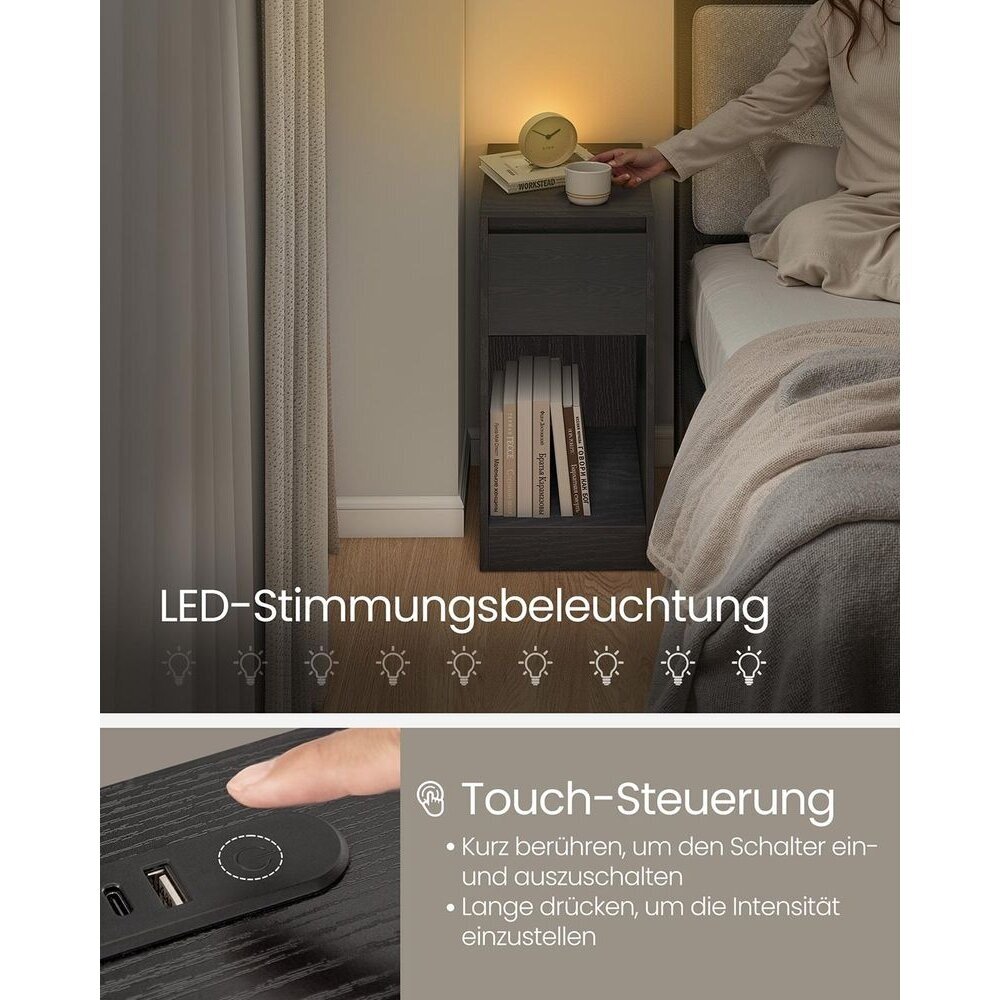Naktinės spintelės su LED naktine lempute ir USB lizdais, 2 vnt 4 Naktinės spintelės su LED naktine lempute ir USB lizdais, 2 vnt 4