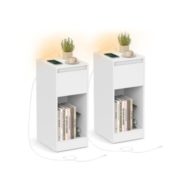 Naktinės spintelės su LED naktine lempute ir USB lizdais, 2 vnt