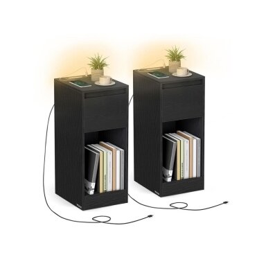 Naktinės spintelės su LED naktine lempute ir USB lizdais, 2 vnt