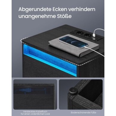 Naktinė spintelė su LED apšvietimu ir elektros lizdais 5