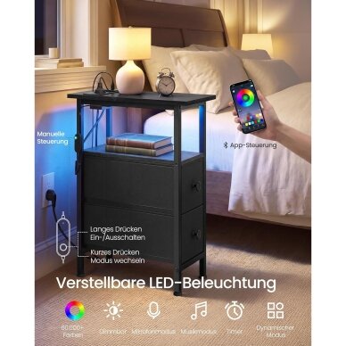Siaura spintelė su tekstiliniais stalčiais, LED apšvietimu ir elektros lizdais 2 Siaura spintelė su tekstiliniais stalčiais, LED apšvietimu ir elektros lizdais 2