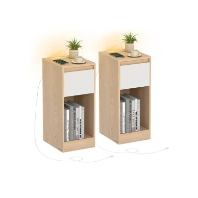 Naktinės spintelės su LED naktine lempute ir USB lizdais, 2 vnt