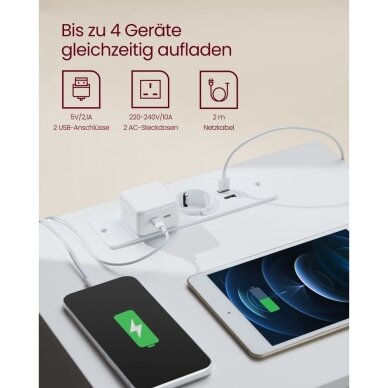 Naktinės spintelės su stalčiais ir elektros lizdais, 2 vnt 3