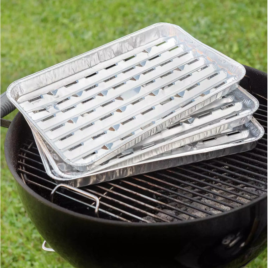 BBQ aliuminio folijos padėklų rinkinys griliui, 10 vnt 1 BBQ aliuminio folijos padėklų rinkinys griliui, 10 vnt 1