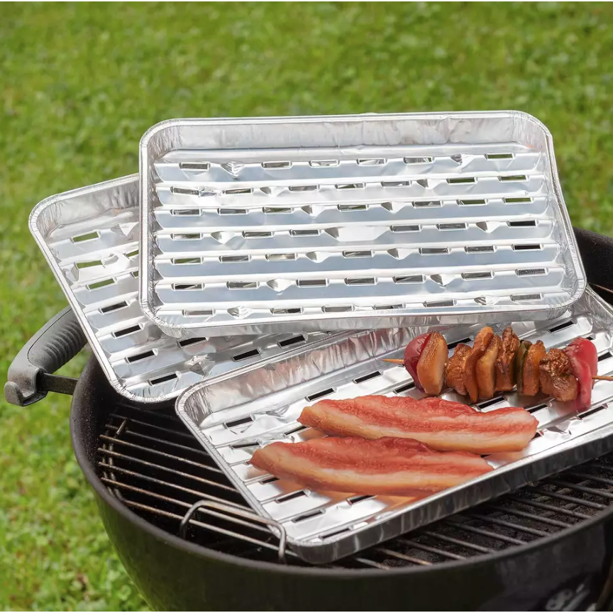 BBQ aliuminio folijos padėklų rinkinys griliui, 10 vnt 2 BBQ aliuminio folijos padėklų rinkinys griliui, 10 vnt 2