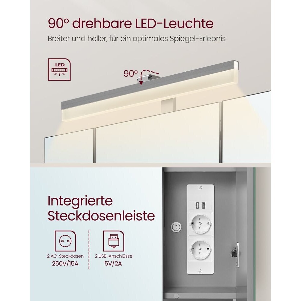 Pakabinama spintelė su veidrodžiu, LED apšvietimu ir elektros lizdu 4
