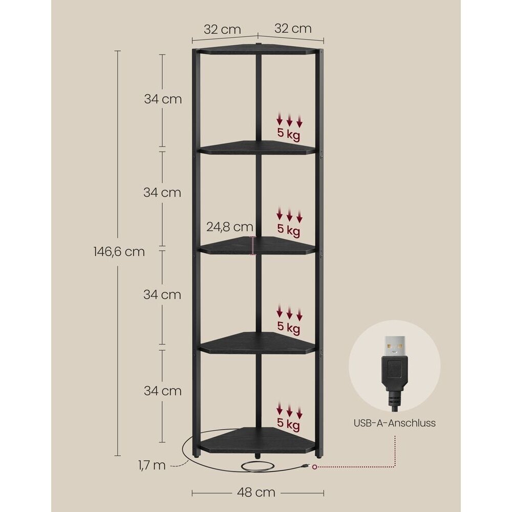 Pastatoma 5 pakopų kampinė lentyna su LED apšvietimu 5