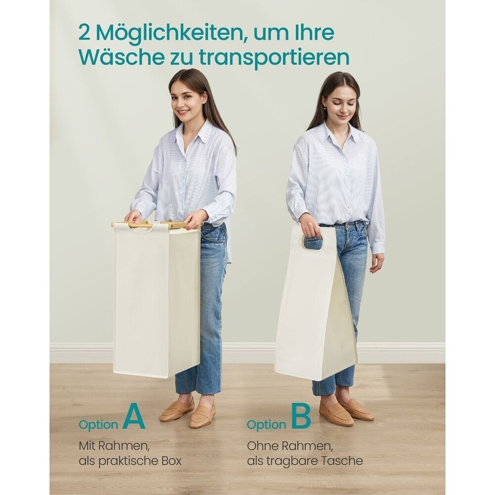 Pastatoma bambukinė lentyna su 2 skalbinių krepšiais, 100 l 5 Pastatoma bambukinė lentyna su 2 skalbinių krepšiais, 100 l 5