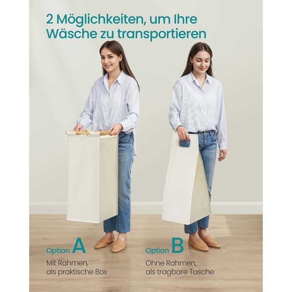 Pastatoma bambukinė lentyna su 3 skalbinių krepšiais, 150 l 5 Pastatoma bambukinė lentyna su 3 skalbinių krepšiais, 150 l 5