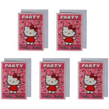 ''Hello Kitty'' gimtadienio kvietimai su vokais, 5 vnt