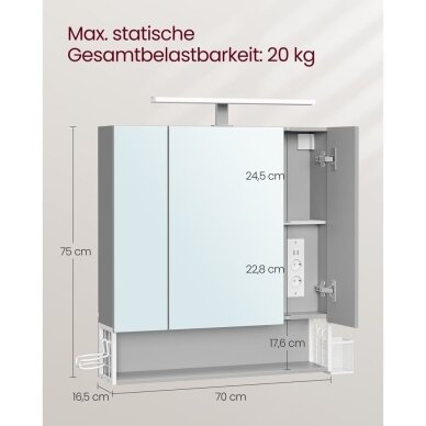 Pakabinama spintelė su veidrodžiu, LED apšvietimu ir elektros lizdu 6
