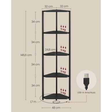Pastatoma 5 pakopų kampinė lentyna su LED apšvietimu 5