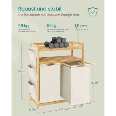 Pastatoma bambukinė lentyna su 2 skalbinių krepšiais, 100 l 6 Pastatoma bambukinė lentyna su 2 skalbinių krepšiais, 100 l 6