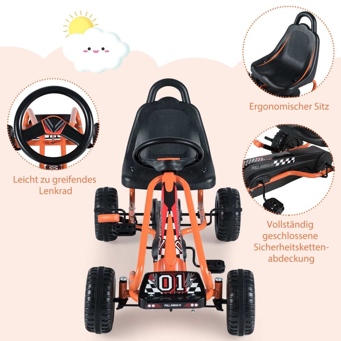 Pedalais minamas kartingas su reguliuojama sėdyne, iki 30 kg 3 Pedalais minamas kartingas su reguliuojama sėdyne, iki 30 kg 3