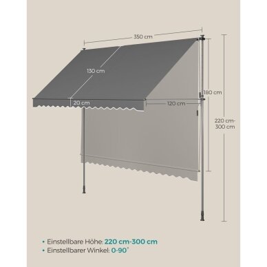 Mobili, rankiniu būdu ištraukiama markizė, 350 x 120 cm 5 Mobili, rankiniu būdu ištraukiama markizė, 350 x 120 cm 5