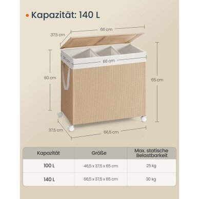 Pintas skalbinių krepšys su ratukais, 140 l 5 Pintas skalbinių krepšys su ratukais, 140 l 5