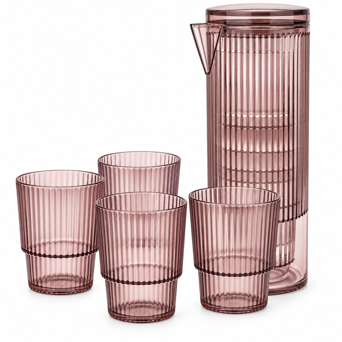Plastikinis ąsotis su 4 stiklinėmis, 1,1 l Plastikinis ąsotis su 4 stiklinėmis, 1,1 l