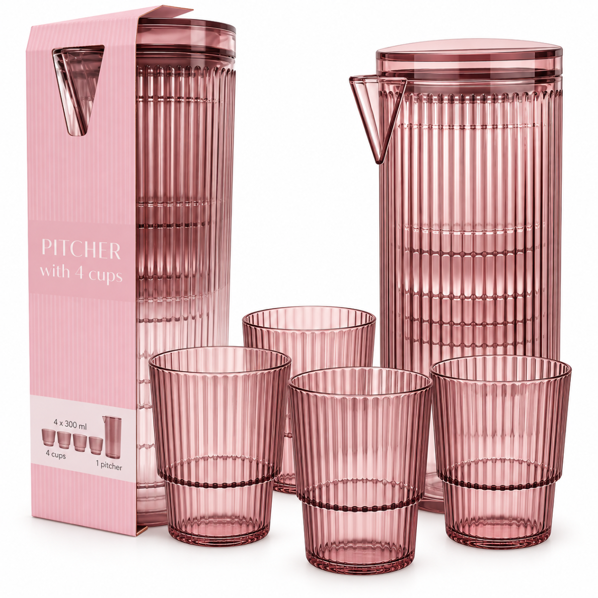 Plastikinis ąsotis su 4 stiklinėmis, 1,1 l 2 Plastikinis ąsotis su 4 stiklinėmis, 1,1 l 2