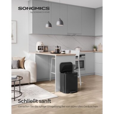 Plieninė šiukšliadėžė su švelnaus užsidarymo mechanizmu, 20 l
