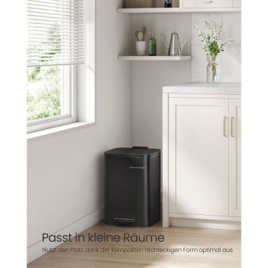 Plieninė šiukšliadėžė su švelnaus užsidarymo mechanizmu, 20 l