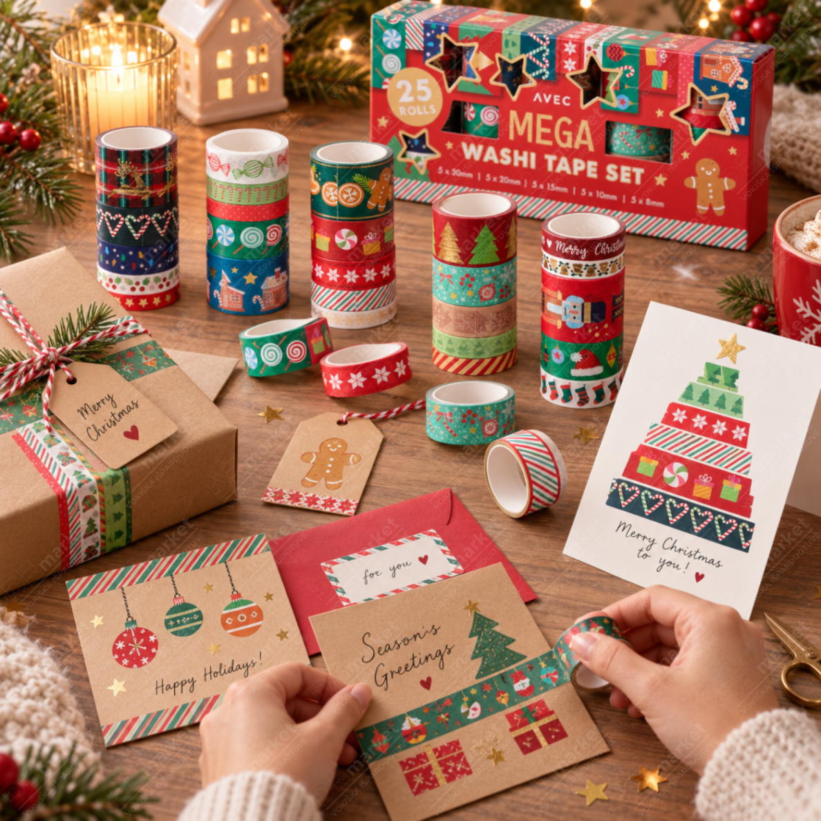 Popierinės lipnios juostelės dekoravimui MEGA WASHI TAPE, 25 vnt 1
