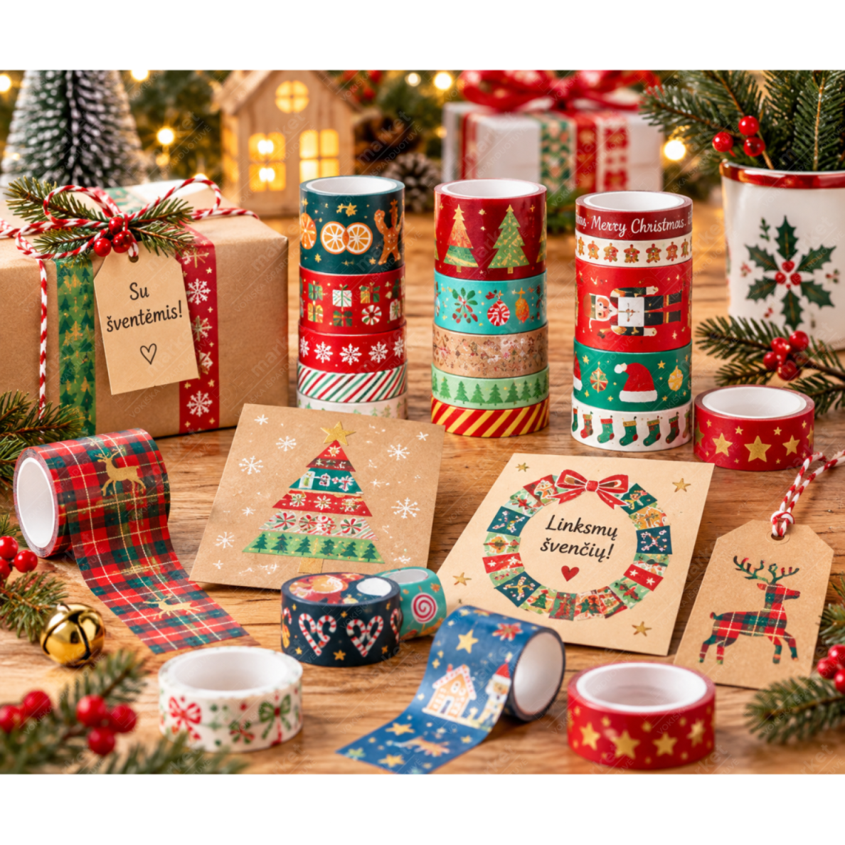 Popierinės lipnios juostelės dekoravimui MEGA WASHI TAPE, 25 vnt 2 Popierinės lipnios juostelės dekoravimui MEGA WASHI TAPE, 25 vnt 2