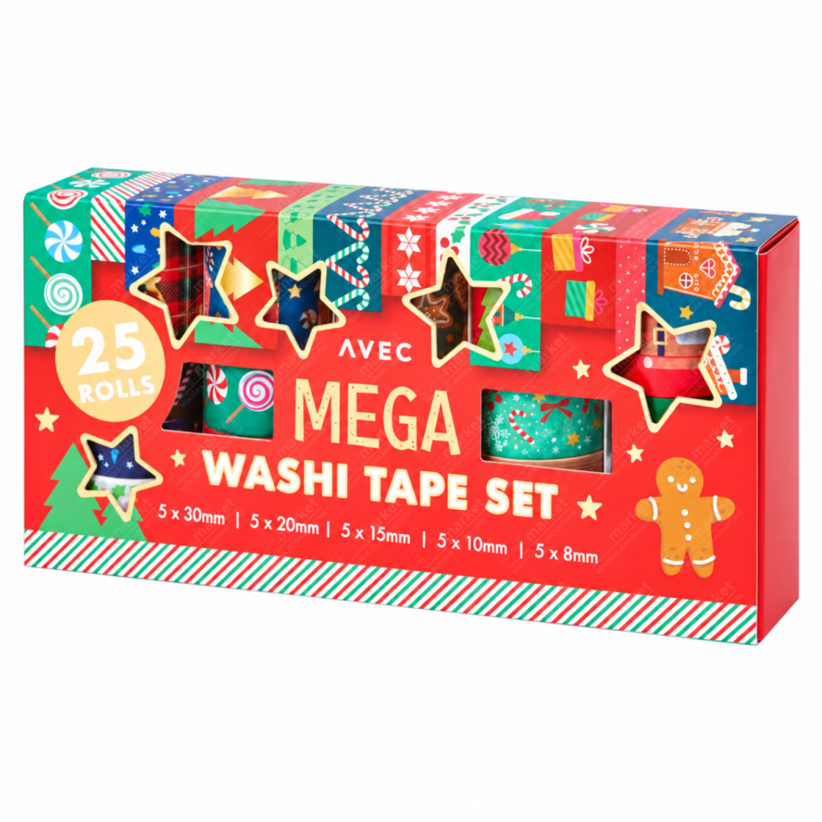 Popierinės lipnios juostelės dekoravimui MEGA WASHI TAPE, 25 vnt 3