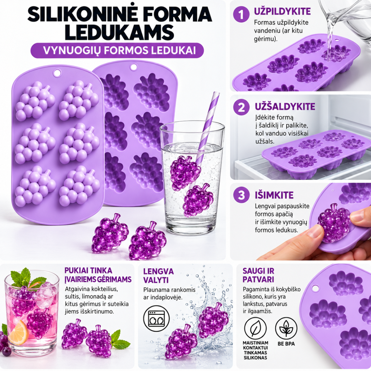 Silikoninė ledukų formelė - ''Vynuogė'' 1