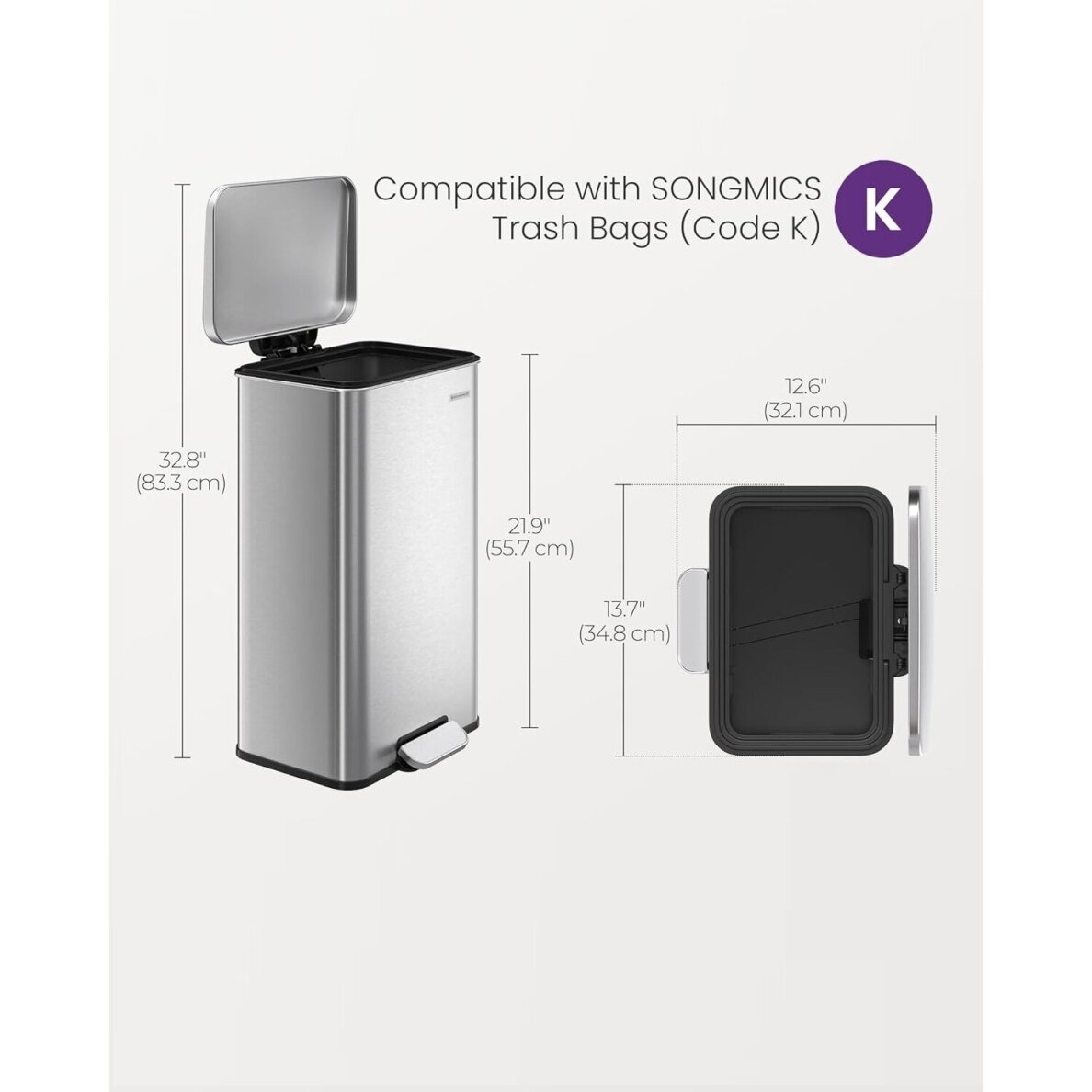 Šiukšliadėžė su švelnaus užsidarymo mechanizmu, 40 l 7