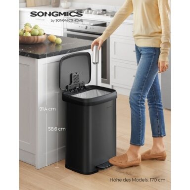Šiukšliadėžė su švelnaus užsidarymo mechanizmu, 50 l