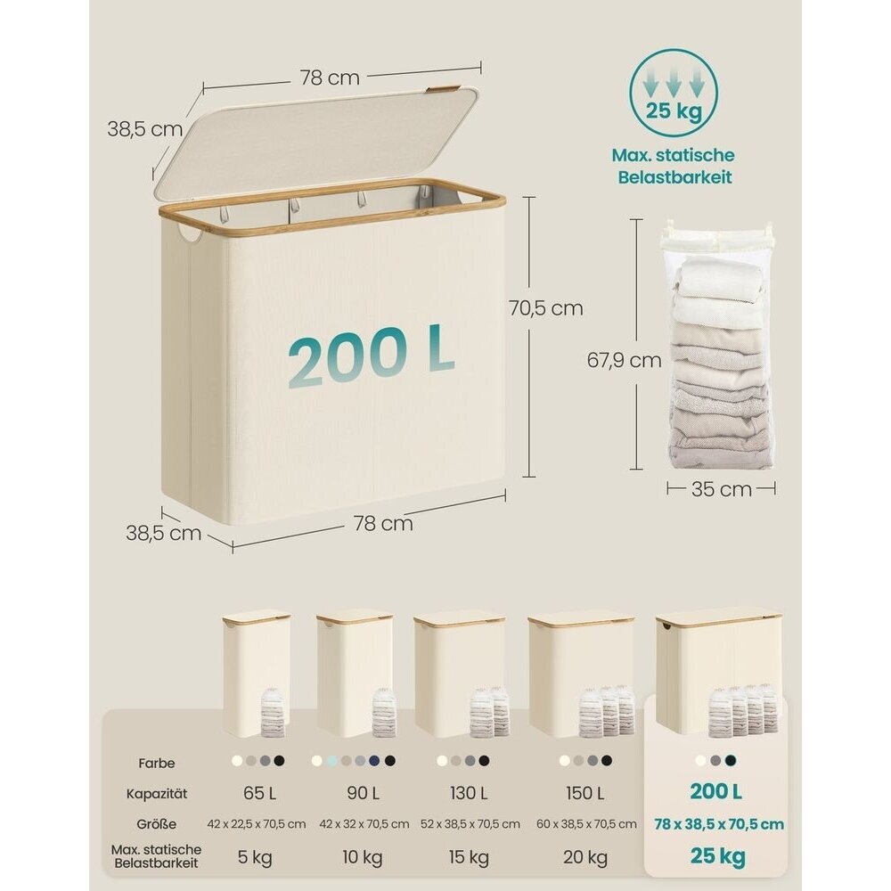 Skalbinių krepšys su keturiais išimamais maišais, 200 l 6 Skalbinių krepšys su keturiais išimamais maišais, 200 l 6