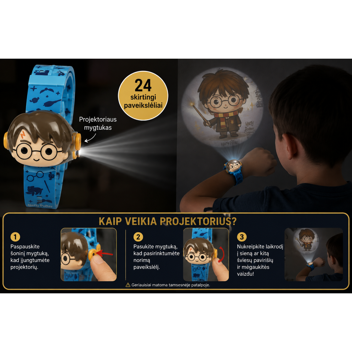 HARRY POTTER vaikiškas laikrodis su projektoriumi 1