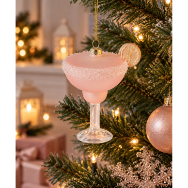 Stiklinis eglutės žaisliukas „Pink Lady kokteilis“ 1