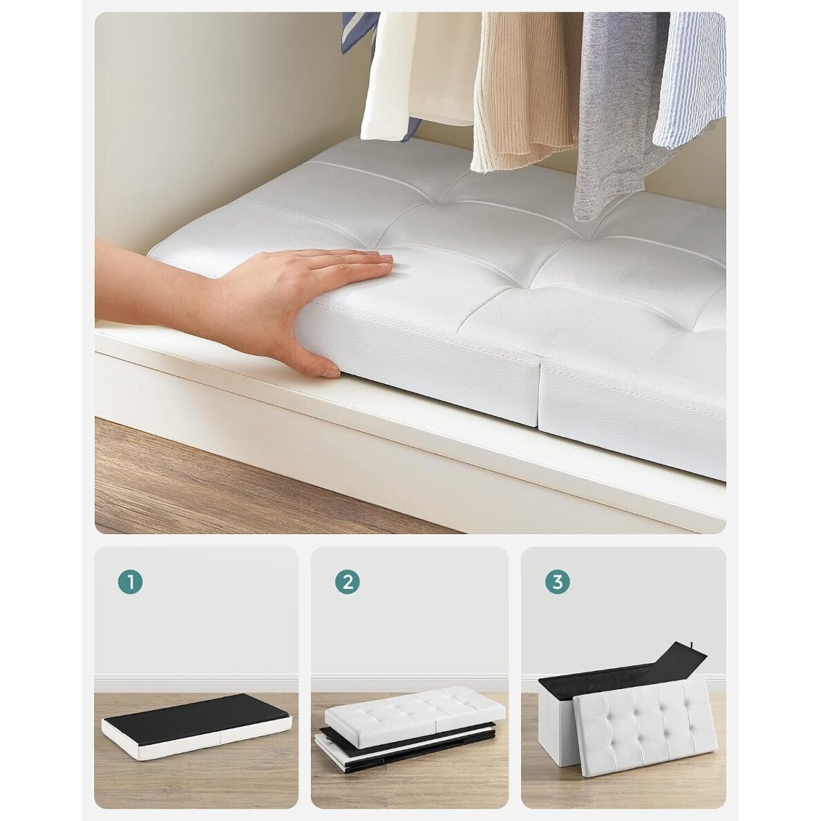 Sulankstomas PU odos pufas - daiktadėžė 6