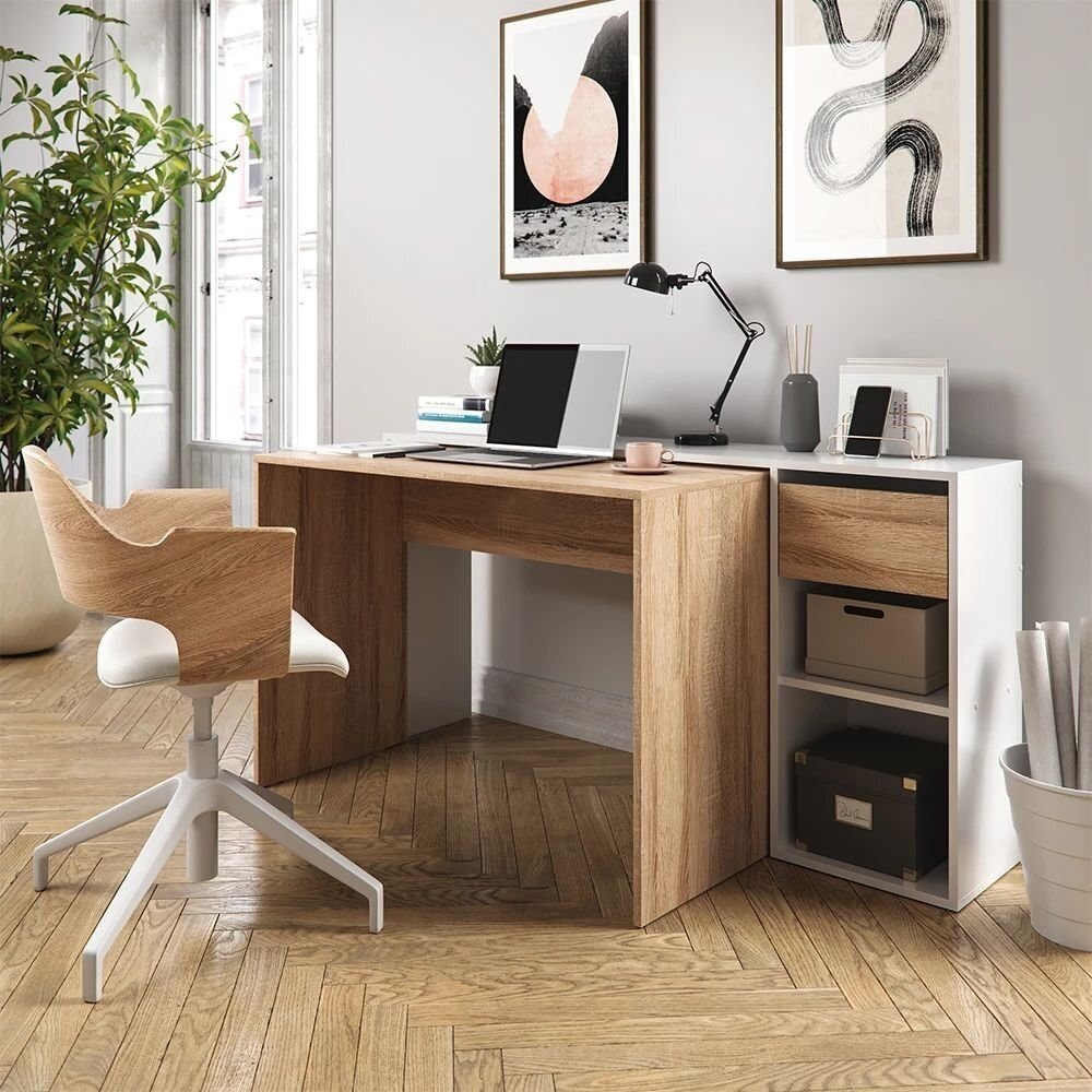 Transformuojamas rašomasis stalas su lentynomis ir stalčiumi BEN, 145 x 46,4 cm 1 Transformuojamas rašomasis stalas su lentynomis ir stalčiumi BEN, 145 x 46,4 cm 1