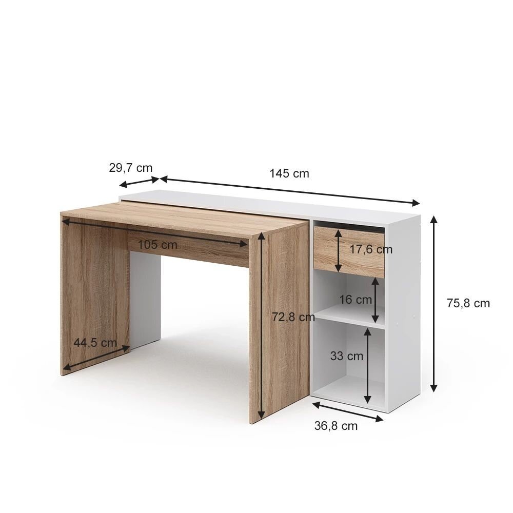 Transformuojamas rašomasis stalas su lentynomis ir stalčiumi BEN, 145 x 46,4 cm 6 Transformuojamas rašomasis stalas su lentynomis ir stalčiumi BEN, 145 x 46,4 cm 6