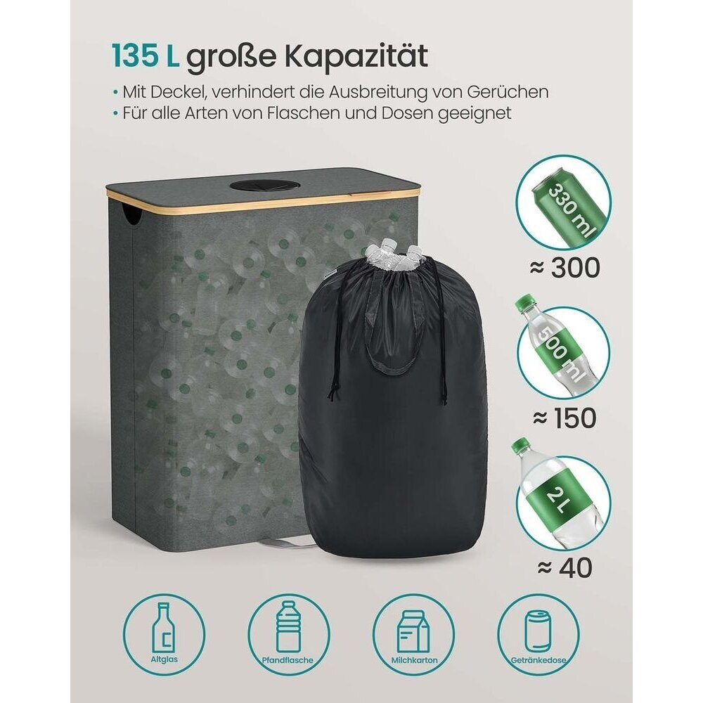 Užstato butelių surinkimo šiukšliadėžė su išimamu maišu, 135 l 2 Užstato butelių surinkimo šiukšliadėžė su išimamu maišu, 135 l 2