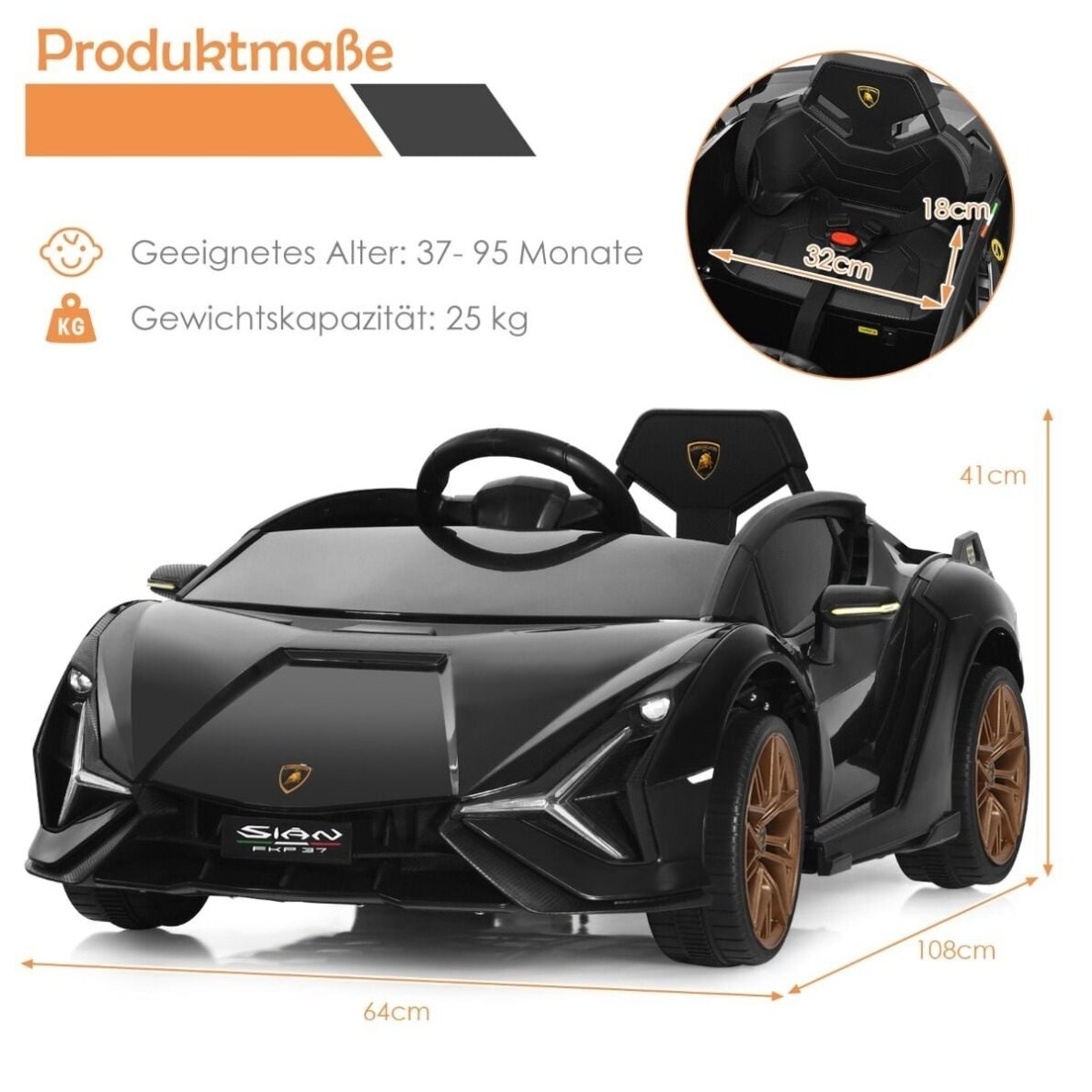 Vaikiškas elektrinis automobilis Lamborghini, 12V, 3–5 km/h 8 Vaikiškas elektrinis automobilis Lamborghini, 12V, 3–5 km/h 8