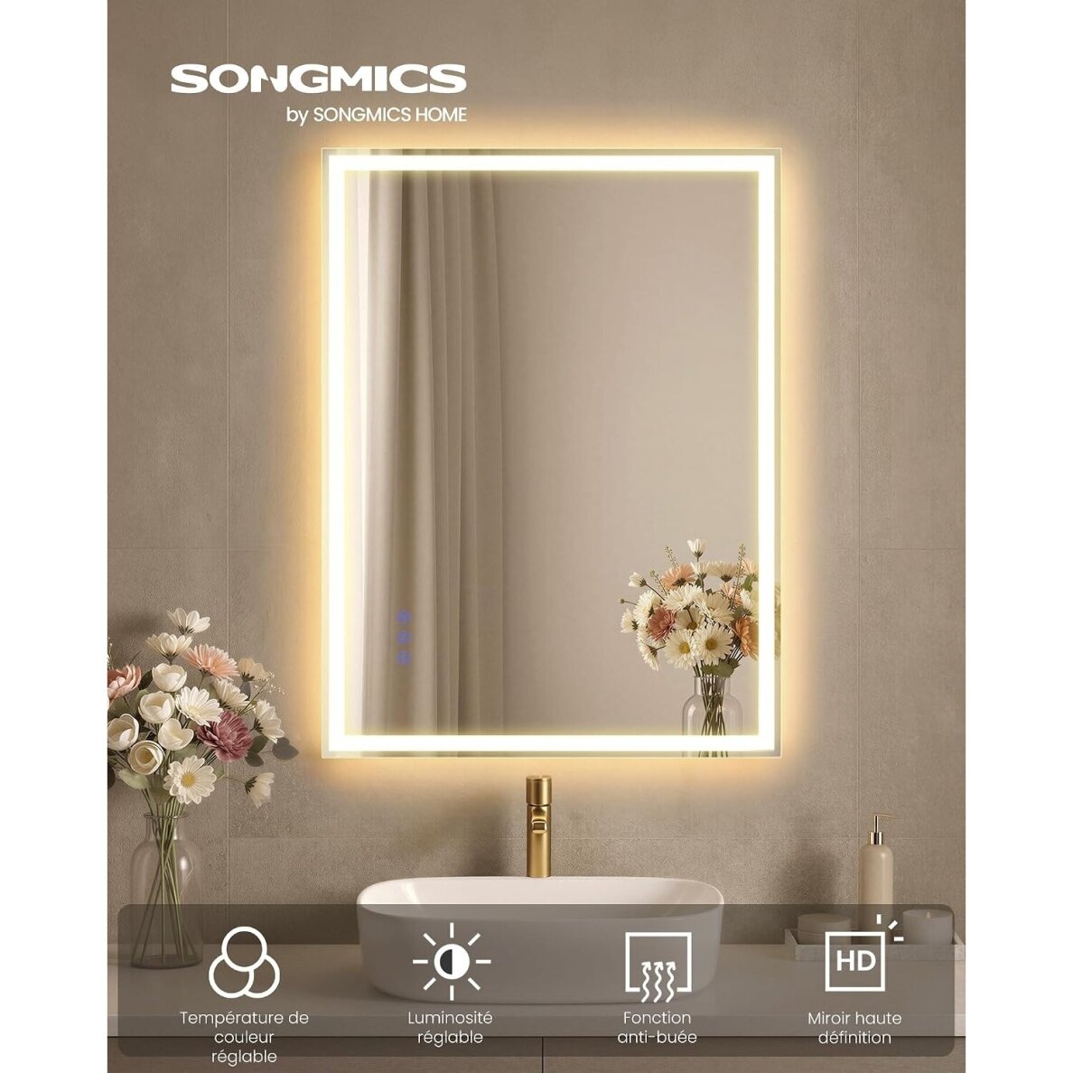 Veidrodis su LED apšvietimu ir nerasojimo funkcija, 80,7 x 60,7 cm 1