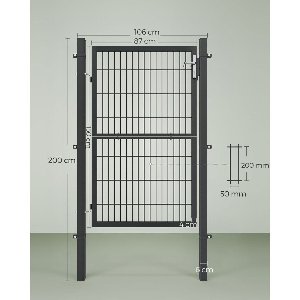 Pilki metaliniai tvoros varteliai su užraktu, 106 x 150 cm 7 Pilki metaliniai tvoros varteliai su užraktu, 106 x 150 cm 7